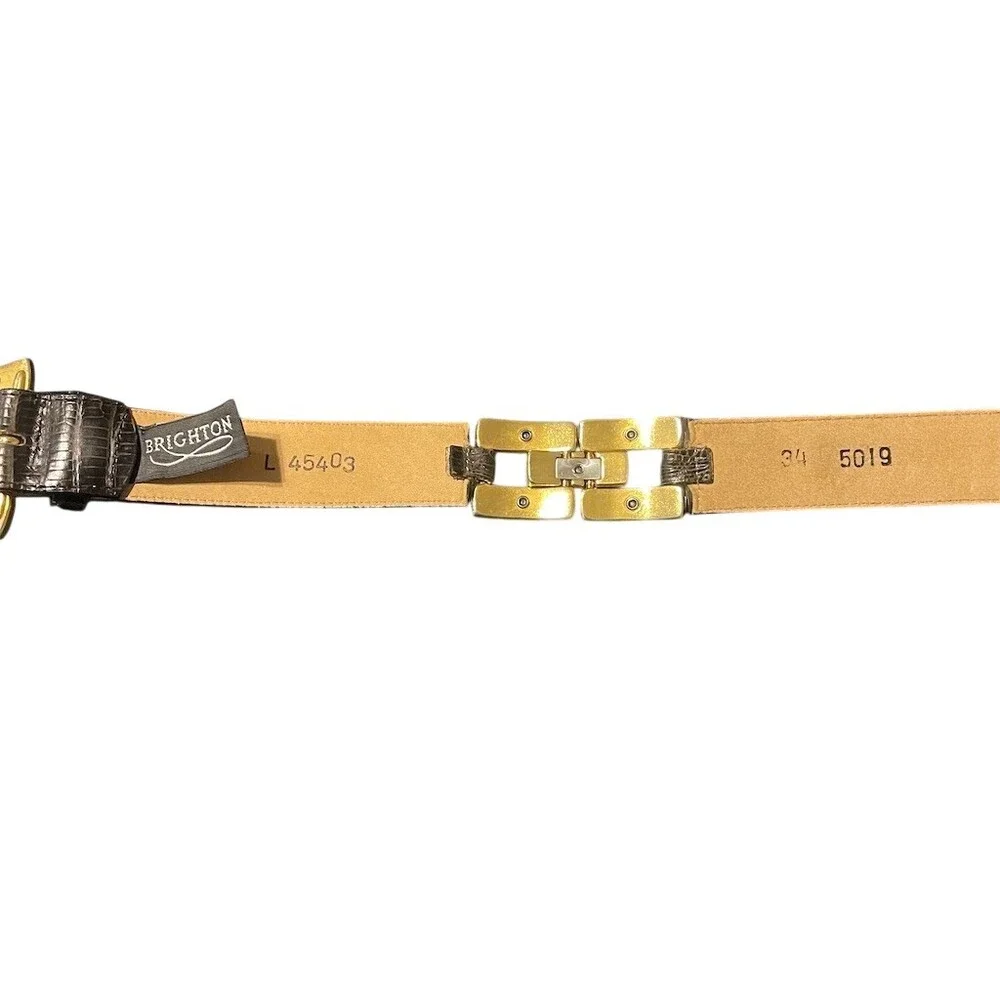 Brighton Belt Womens Brown Croc Embossed Gold Tone Buckle Size L 34-35 in